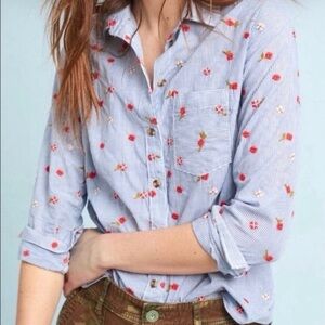 Mavi Blue Striped women’s  Shirt with Red Accents